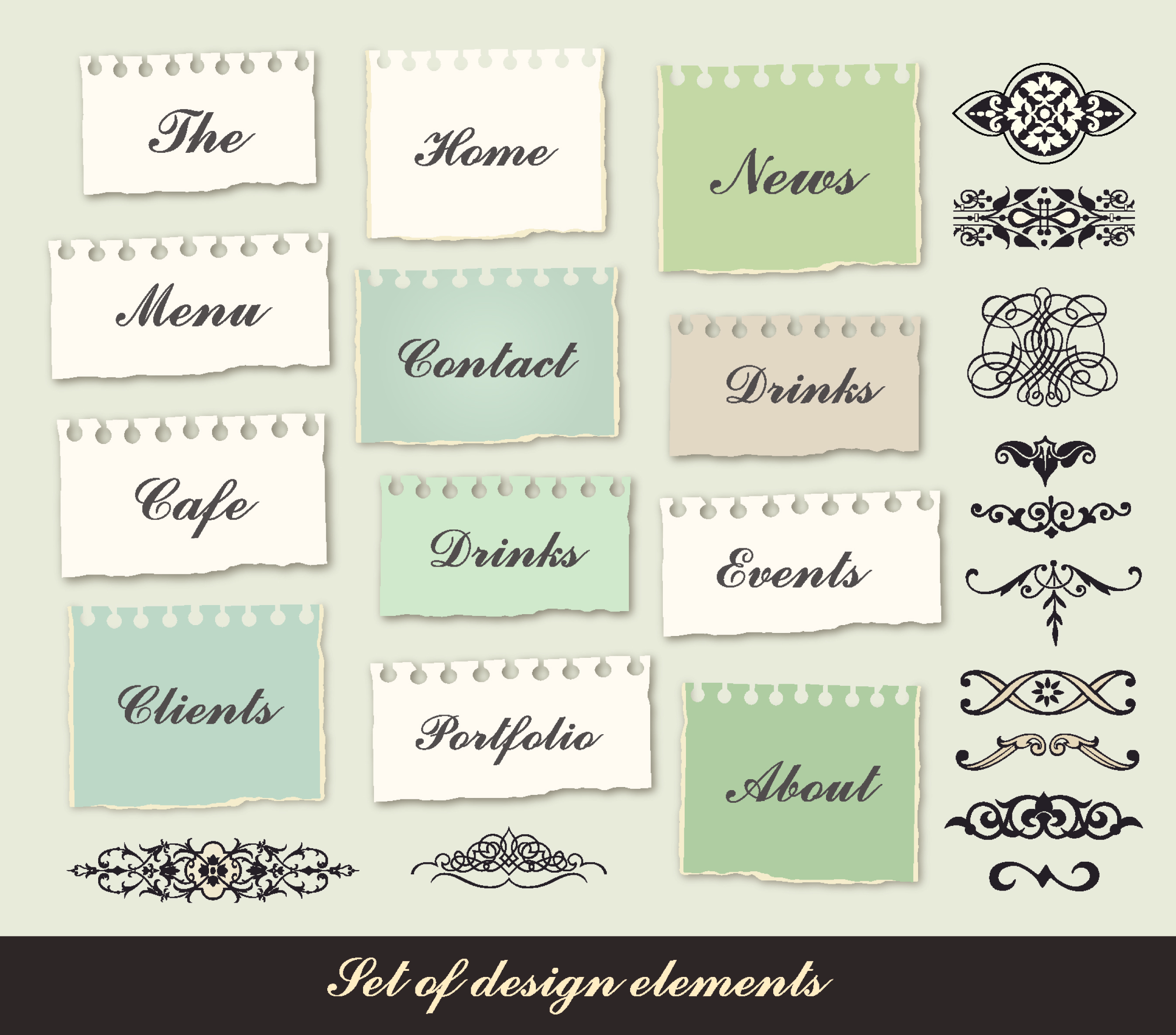 decorative elements classic paper sticker symmetric curves shapes