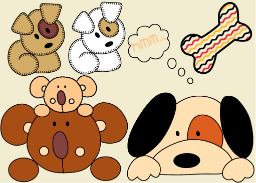 doggy decor elements cute design flat sketch