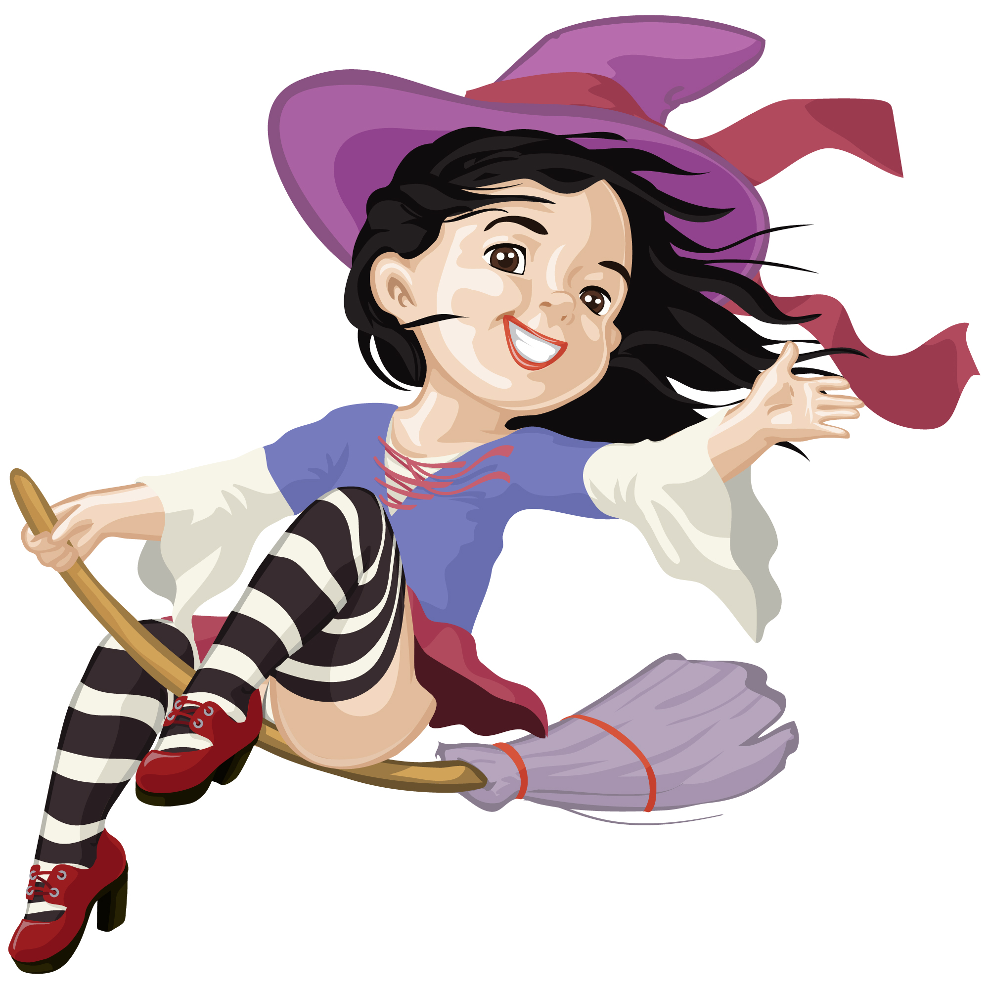 witch icon cute girl sketch dynamic cartoon character