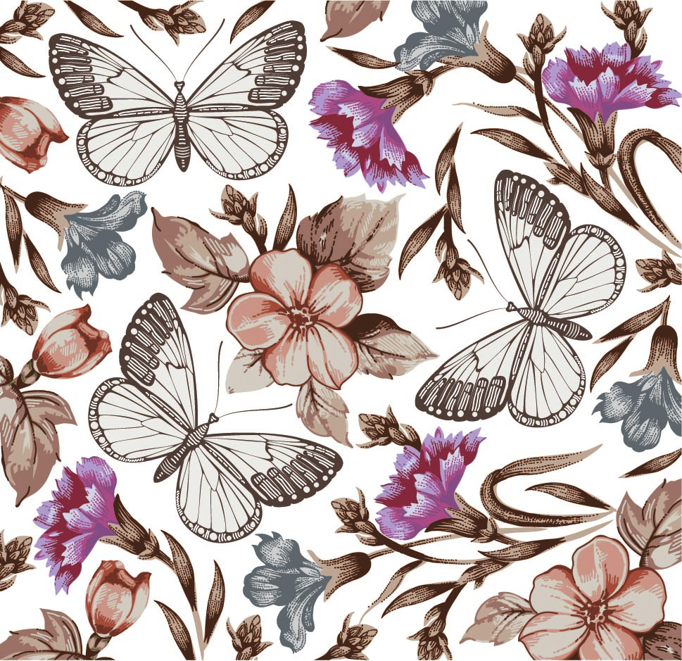 nature pattern template elegant classic petals butterflies decor