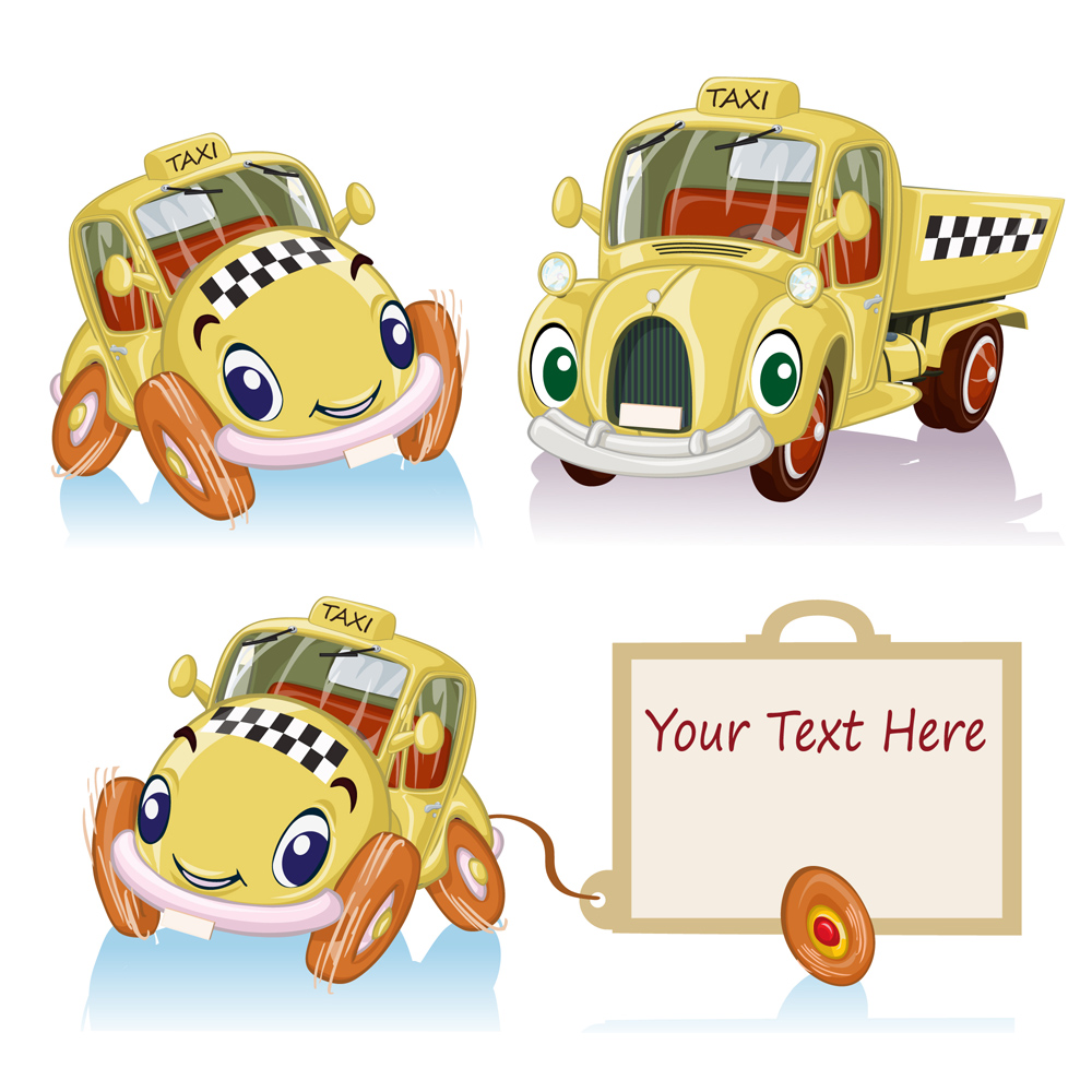 decorative taxi icons cute stylized cartoon sketch