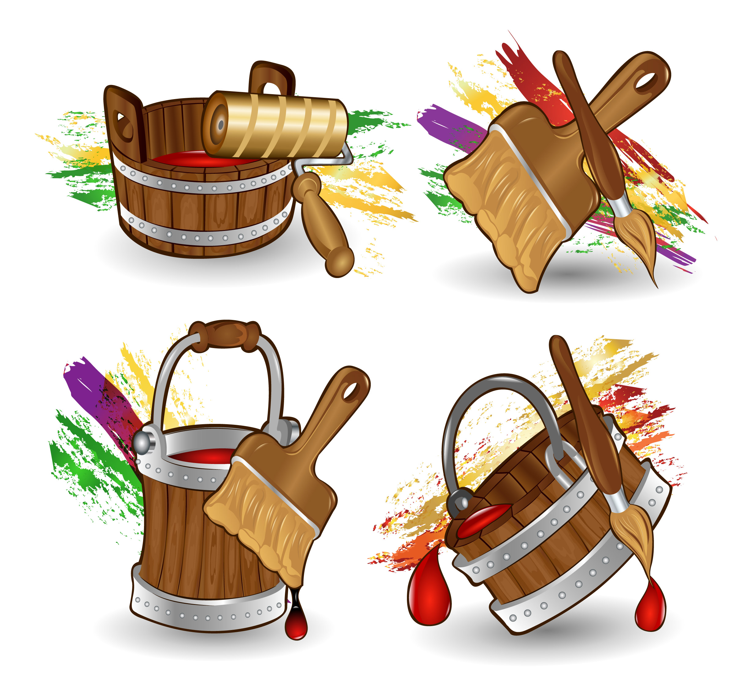 painting tools icons colorful grunge dynamic handdrawn sketch