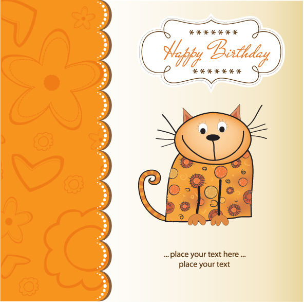 birthday card cover template cute handdrawn cat sketch