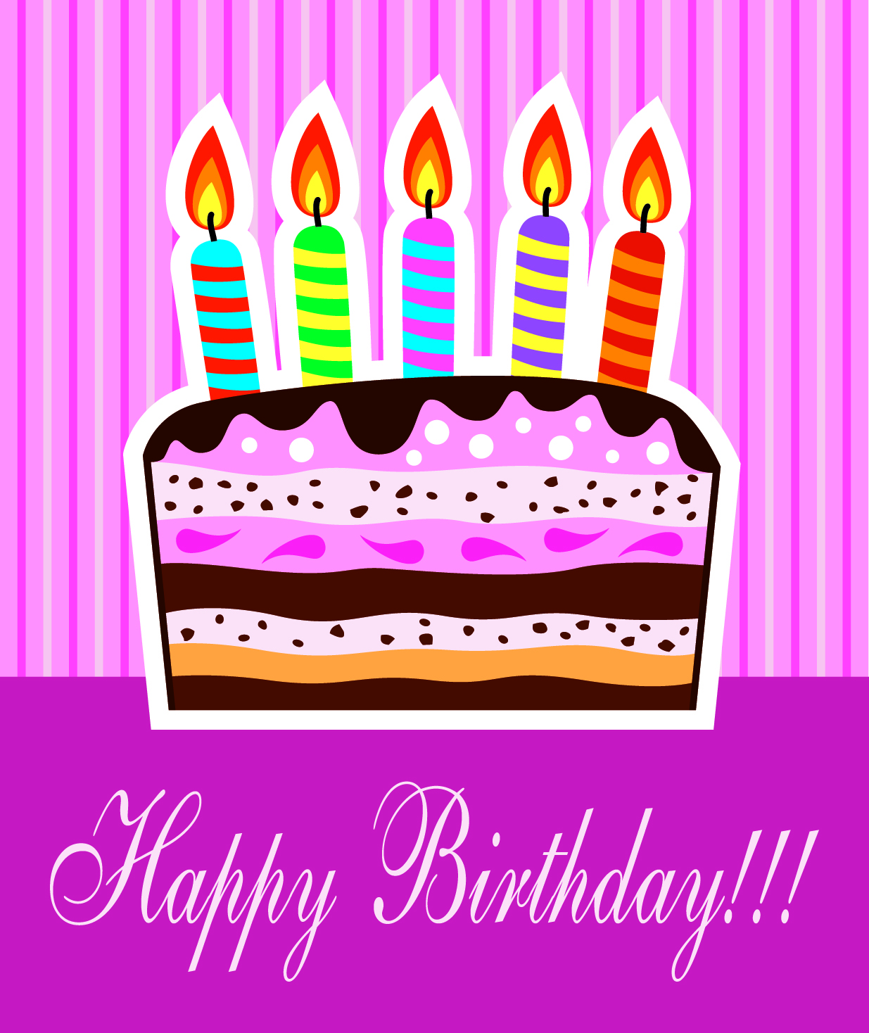 birthday card template flat colorful classical candles cake