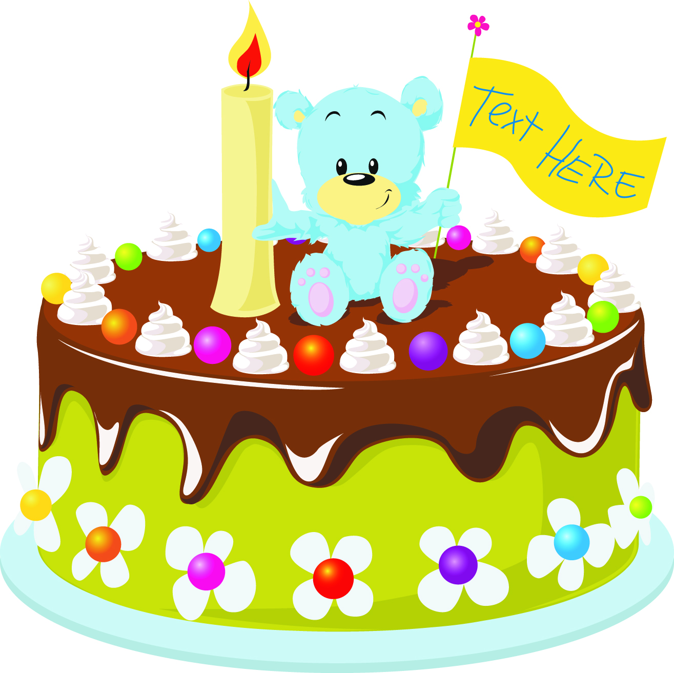 birthday background template colorful cute cake teddy bear