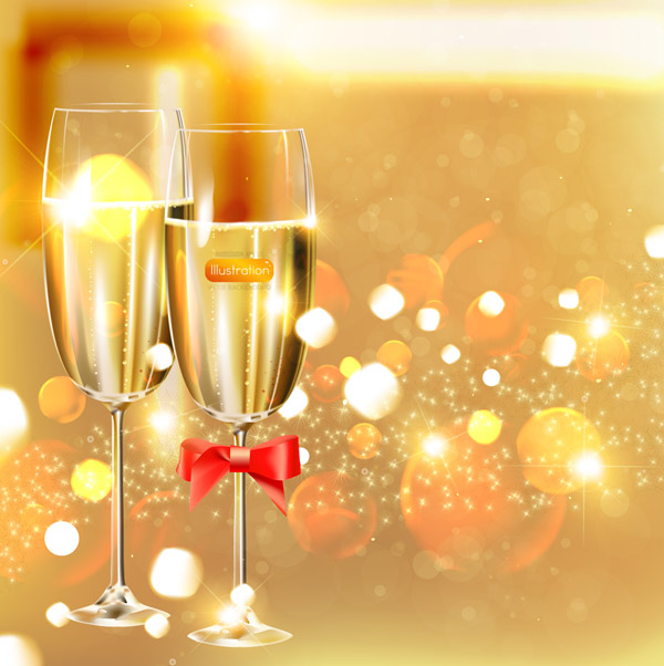 xmas background sparkling bokeh modern realistic champagne glasses