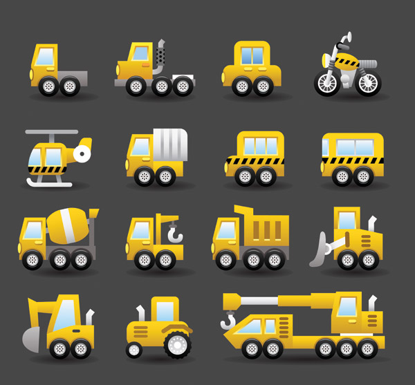 vehicles icons modern flat yellow sketch