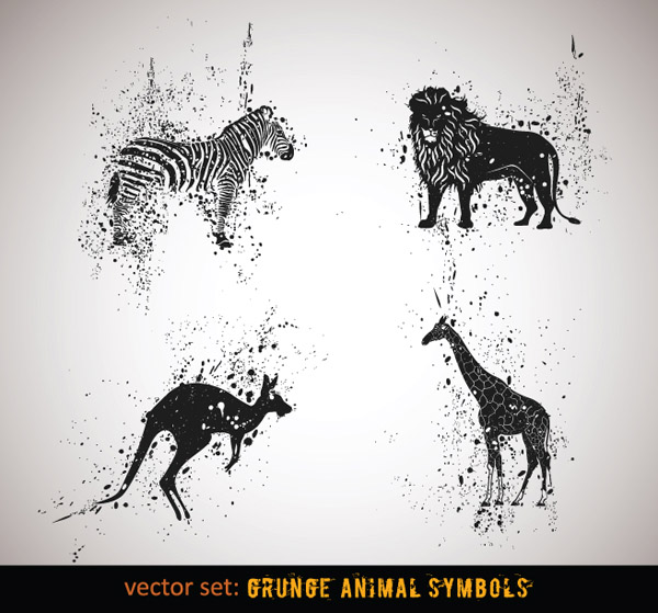 wild animals icons grunge ink handdrawn sketch