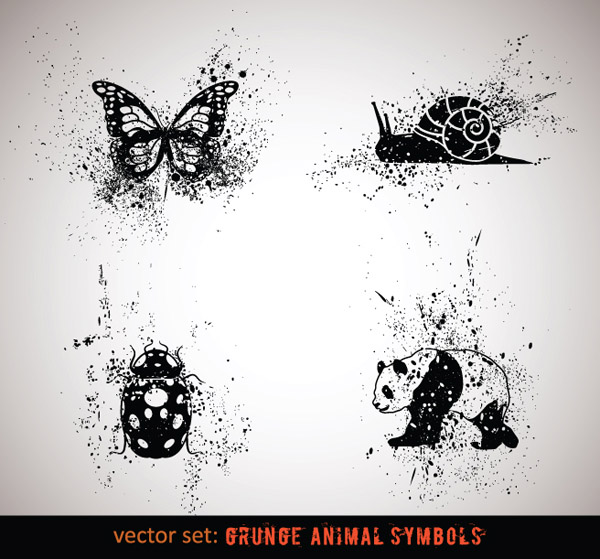 animals species icons black white ink grungy