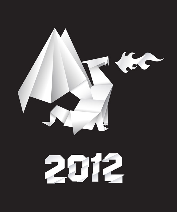 2012 calendar cover template contrast 3d dragon origami