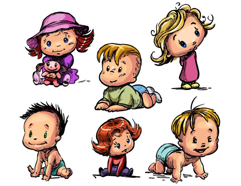 baby boys girls icons cute handdrawn cartoon sketch