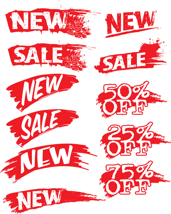 sale sign elements red grunge texts sketch