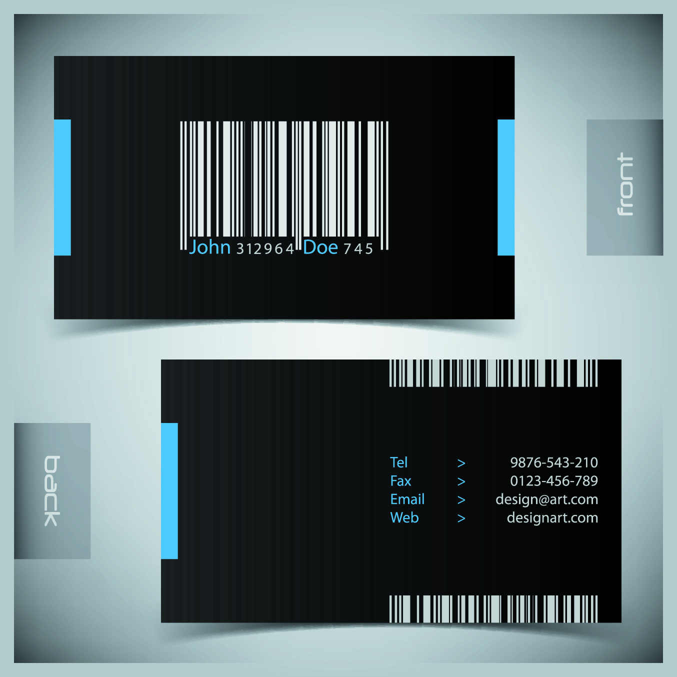 business card template dark design barcode decor