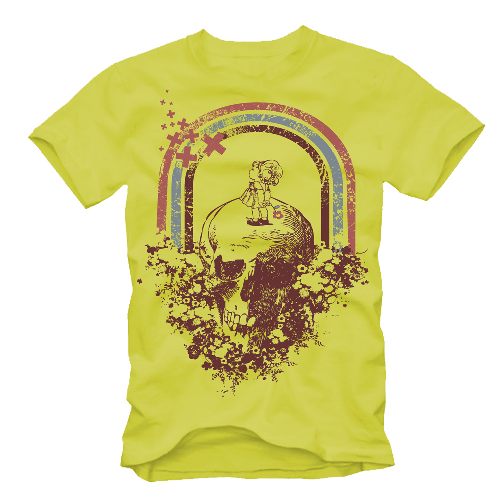 tshirt template grunge dead skull kid rainbow sketch