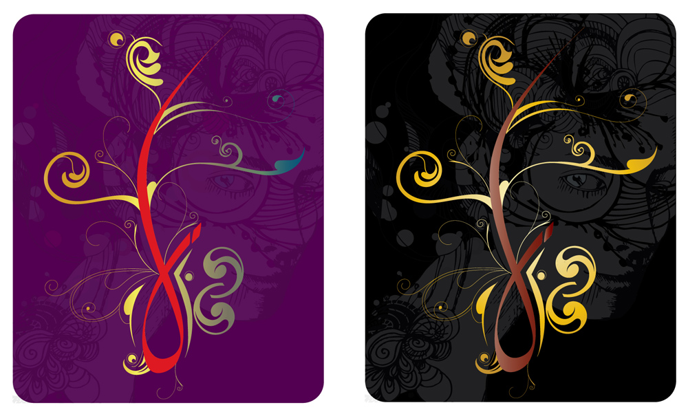 decorative card templates elegant classic flora curves sketch