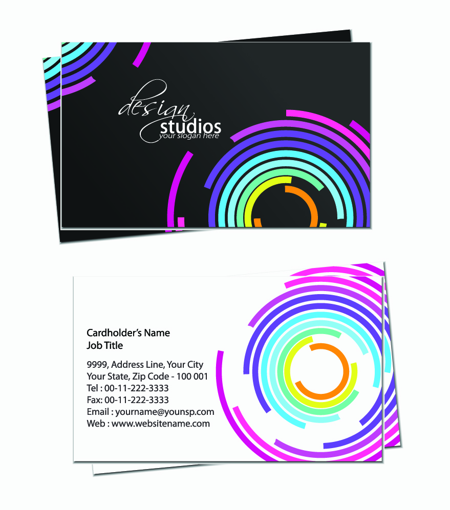 business card template contrast design colorful concentric circles