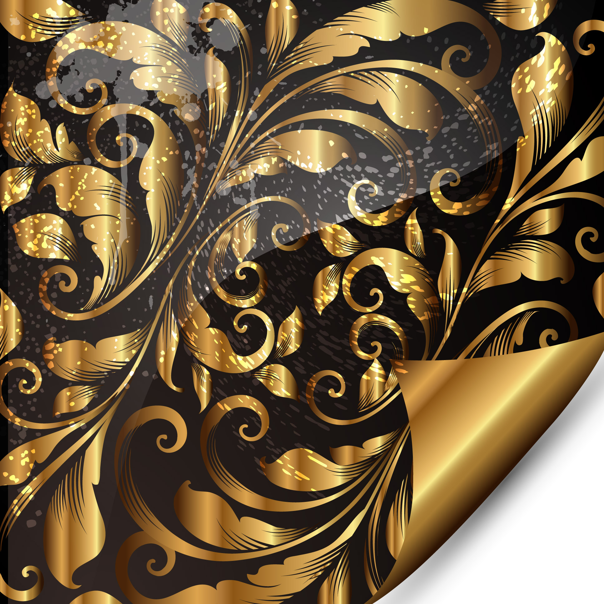 decorative background template luxury golden black floras sketch