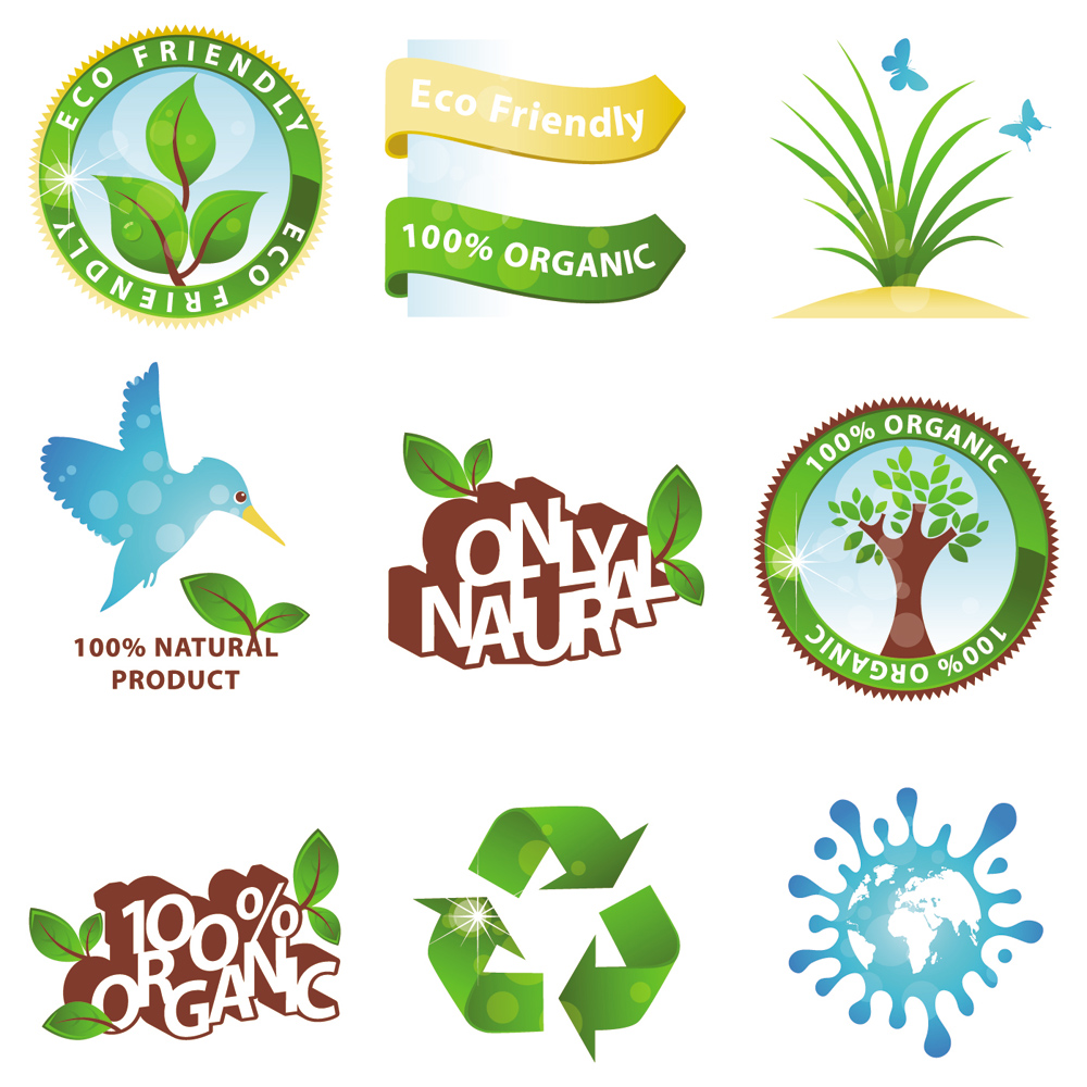 ecological icons shiny colored modern symbols sketch