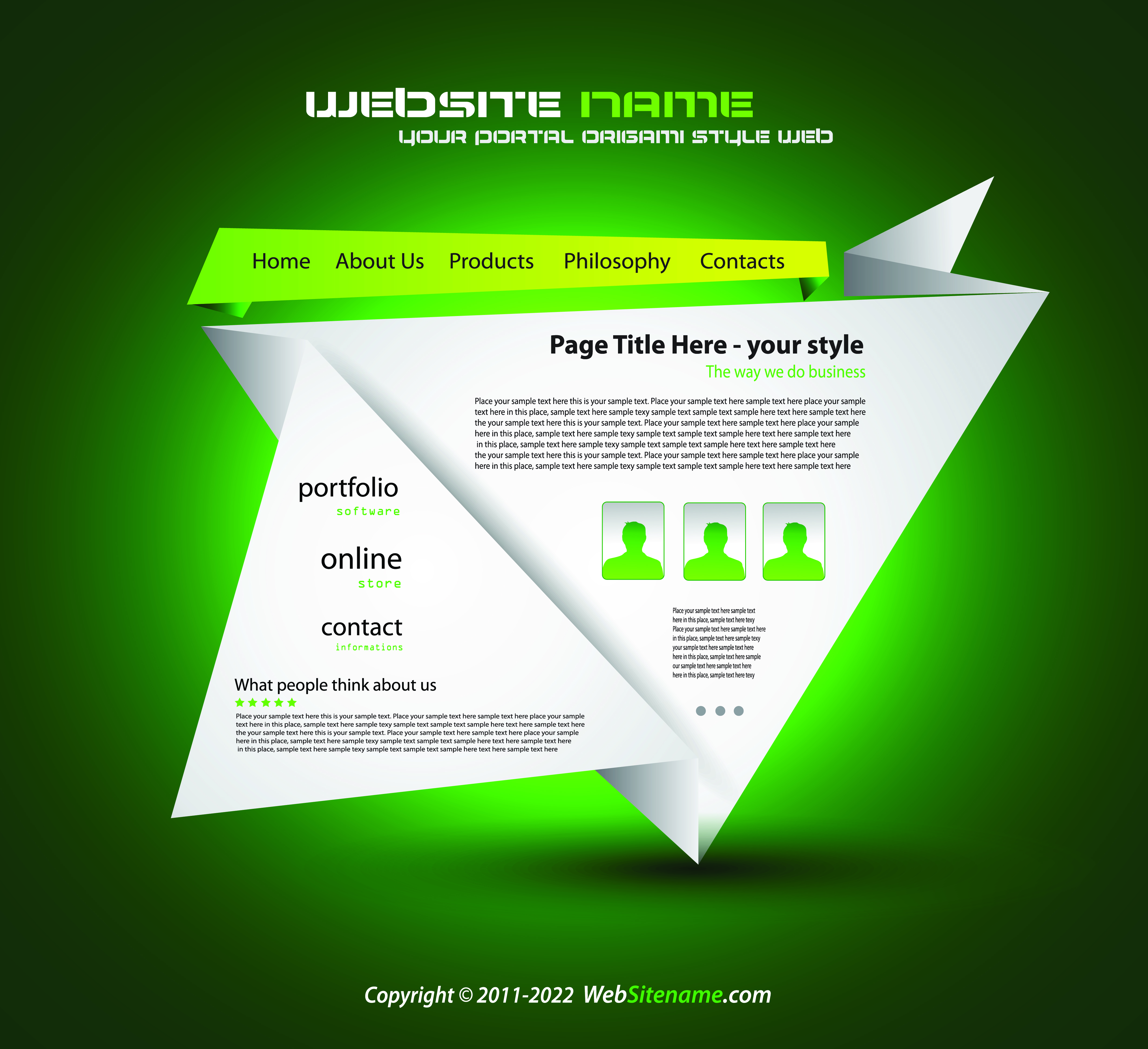 web navigation template 3d origami shape modern green