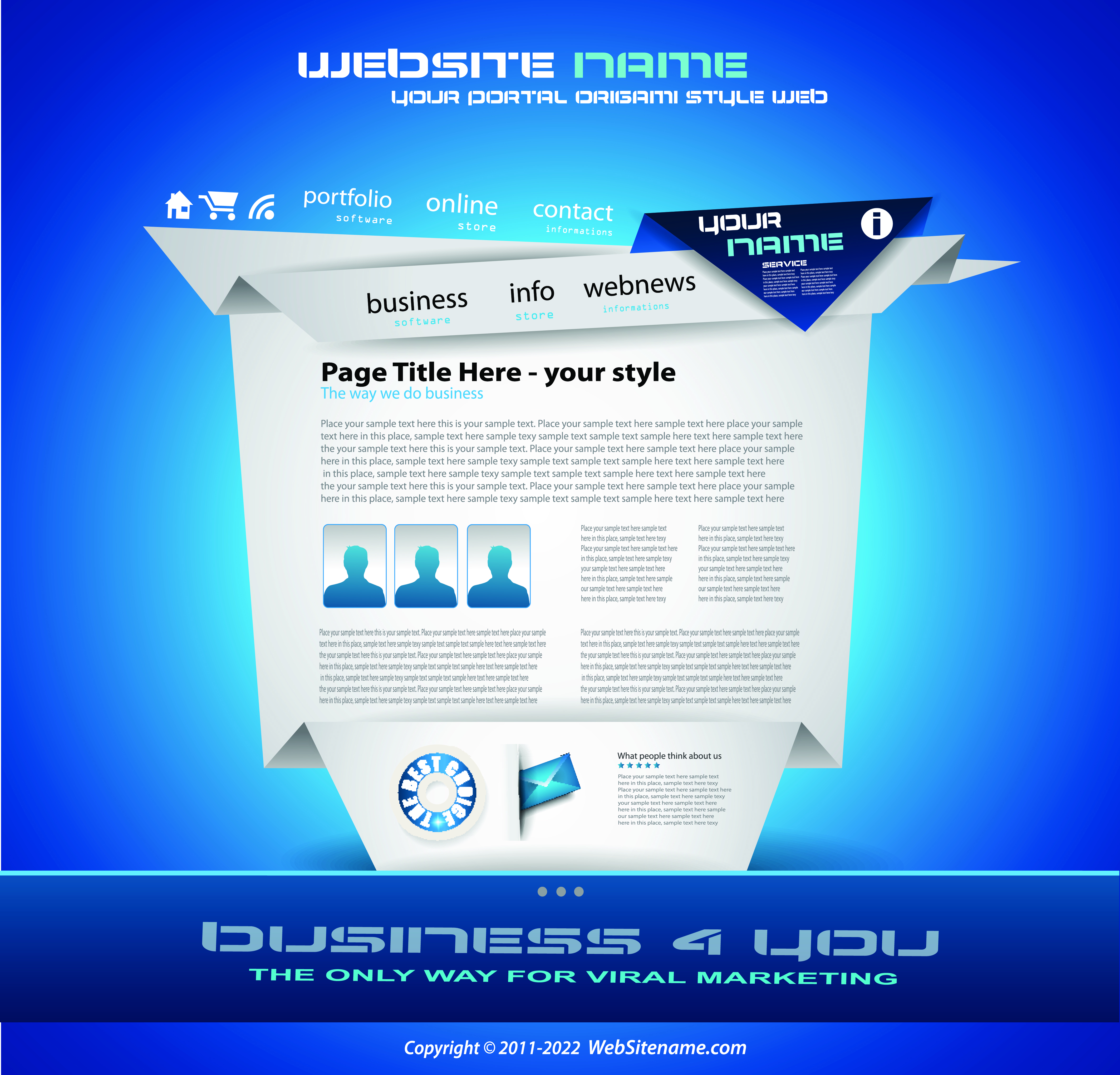 web site template modern 3d origami elegant blue