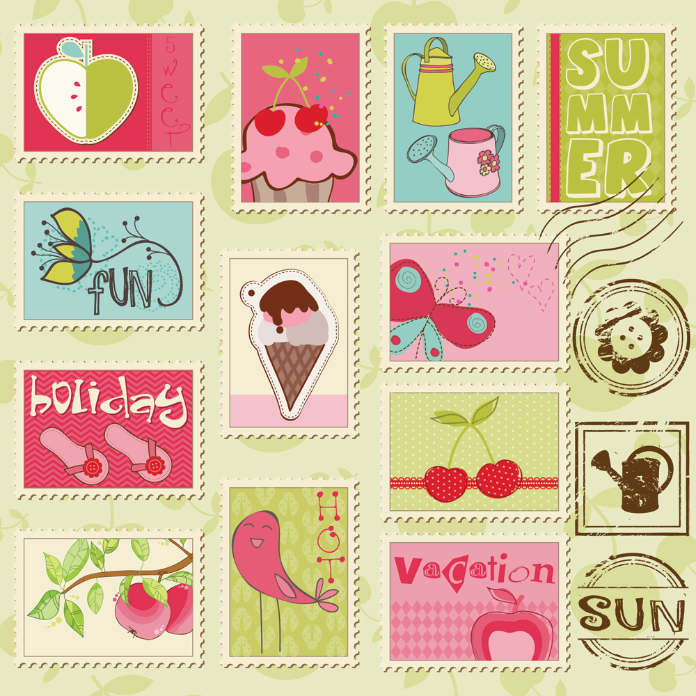 season stamps templates collection colorful flat classical handdrawn