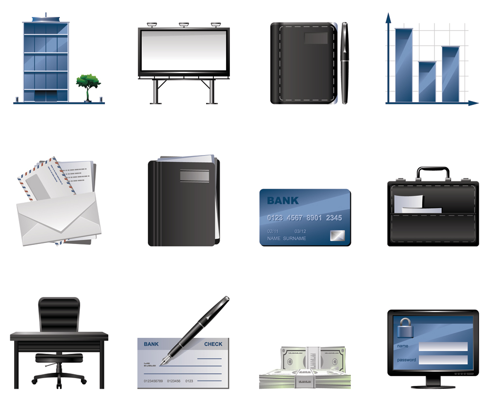 business icons modern office finance symbols sketch