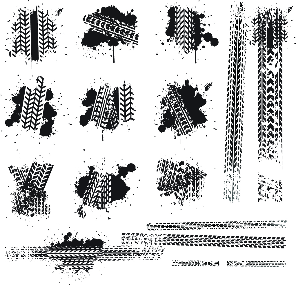 tire brakes marks icons black white grunge sketch