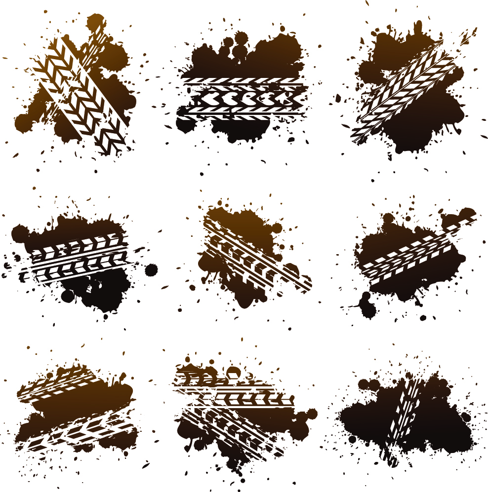 tire brake marks icons flat grunge design