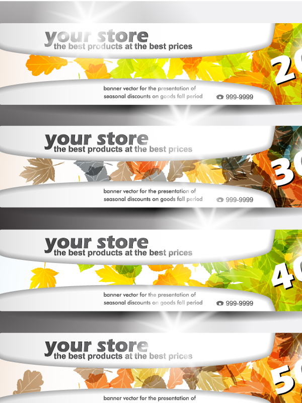 autumn banner templates shiny sparkling handdrawn leaves decor