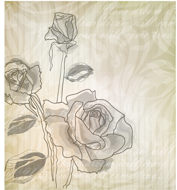 rose card background classical handdrawn blurred design