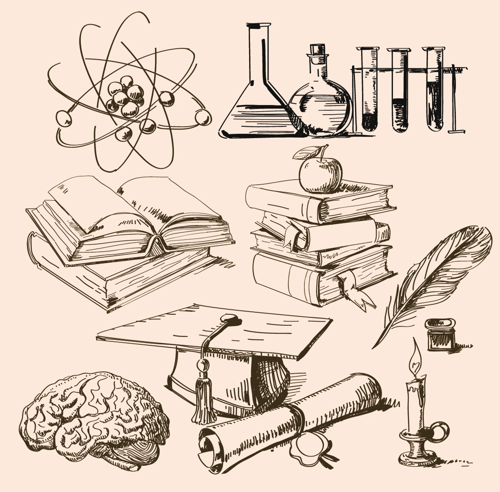 scientific educational design elements retro handdrawn symbols