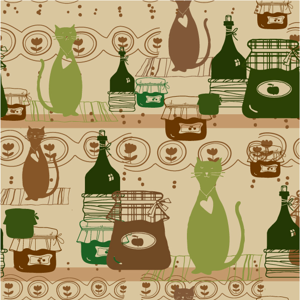 decorative background template flat classical cats jars bottles