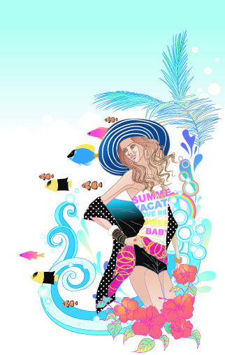 beach fashion background attractive lady marine elements decor