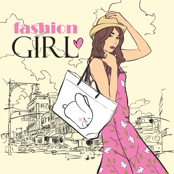 female fashion banner elegant young girl handdrawn sketch