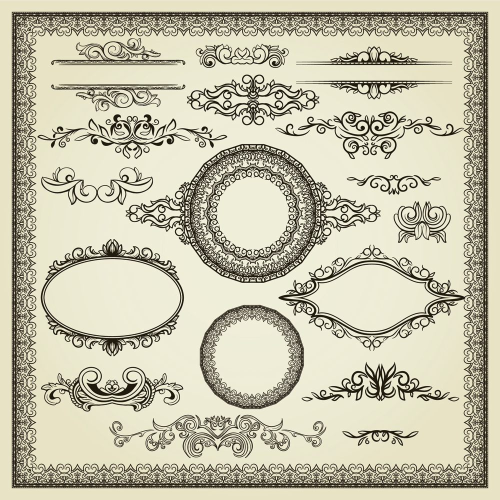 decorative elements templates elegant retro symmetric european shapes