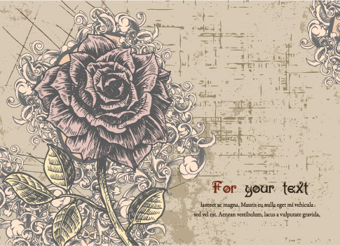 rose background template retro grunge handdrawn sketch