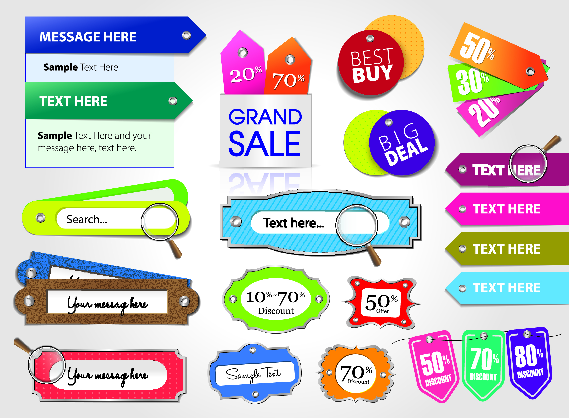 sale tags templates modern design colorful flat shapes