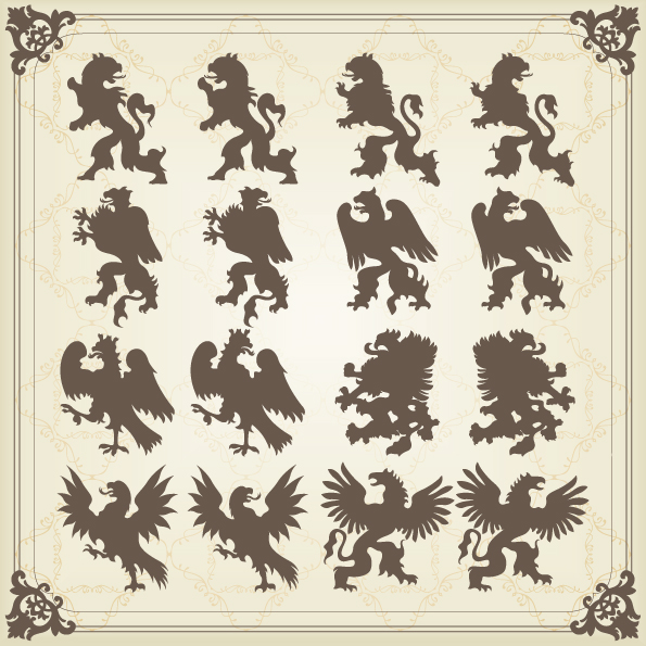 logo decor elements european legendary animals silhouette classic