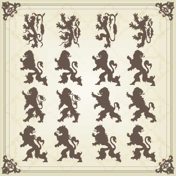 european logo decor elements flat silhouette legendary lions