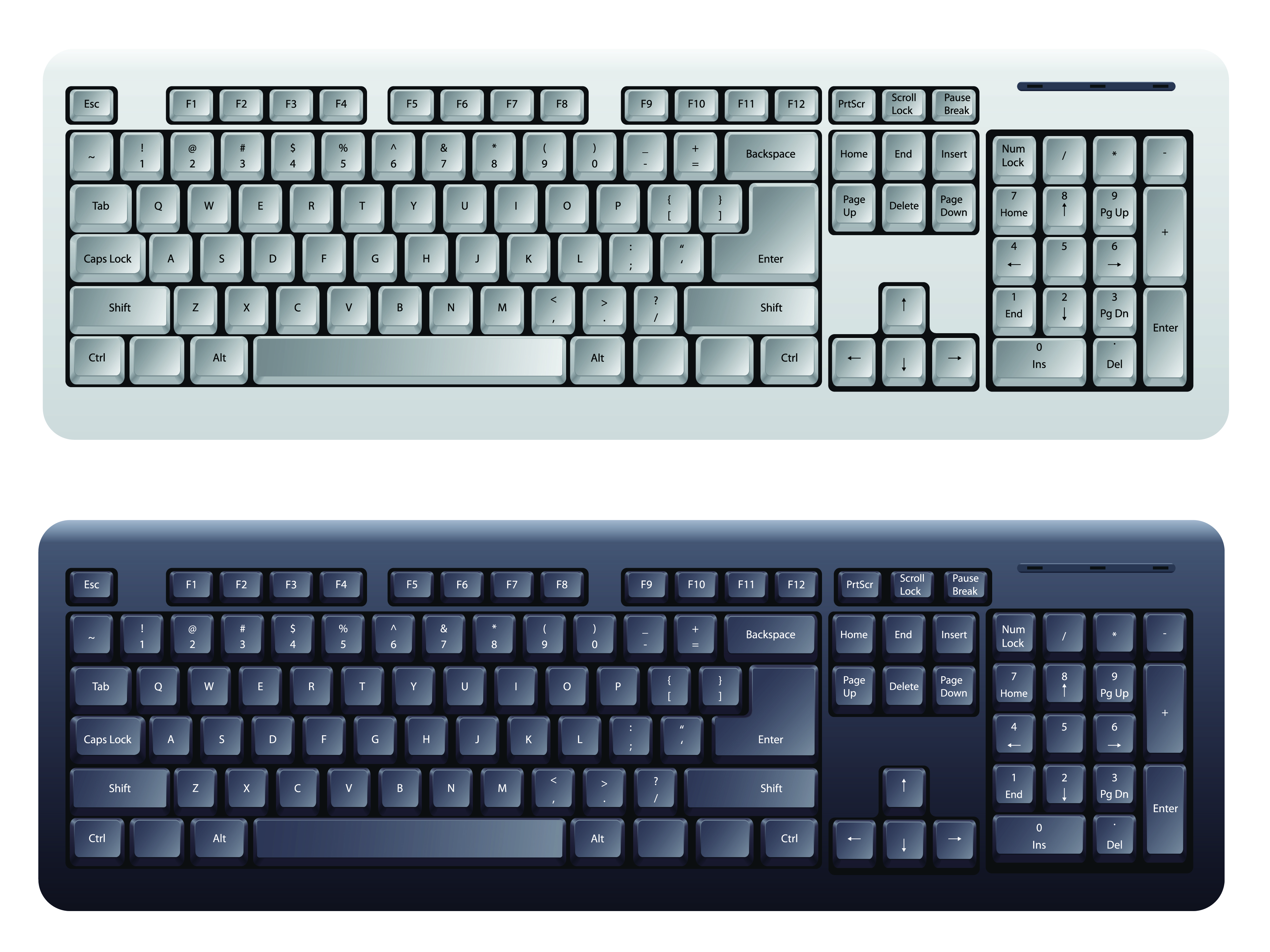 computing keyboard icons dark bright realistic sketch