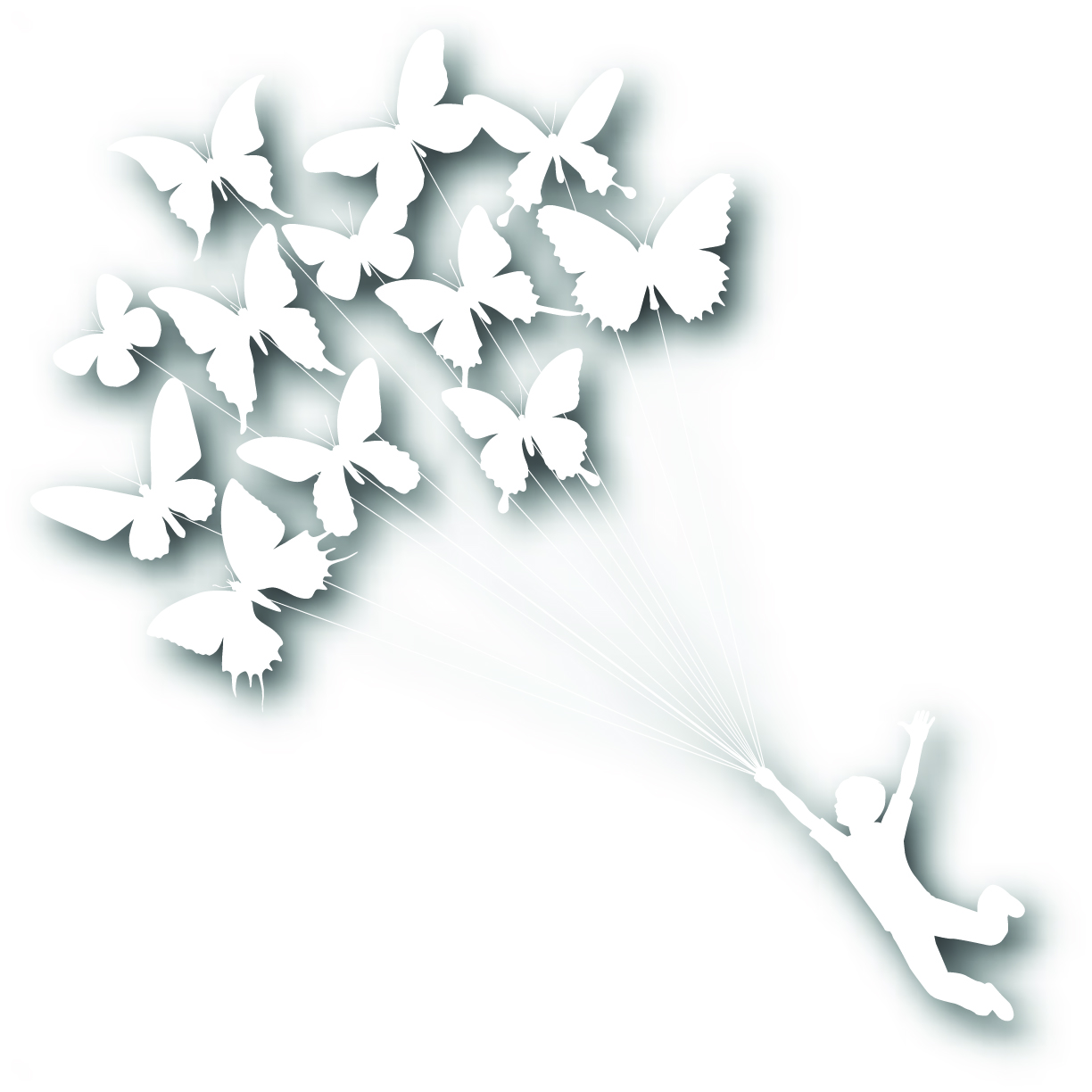 card decor element butterflies flying boy white silhouette