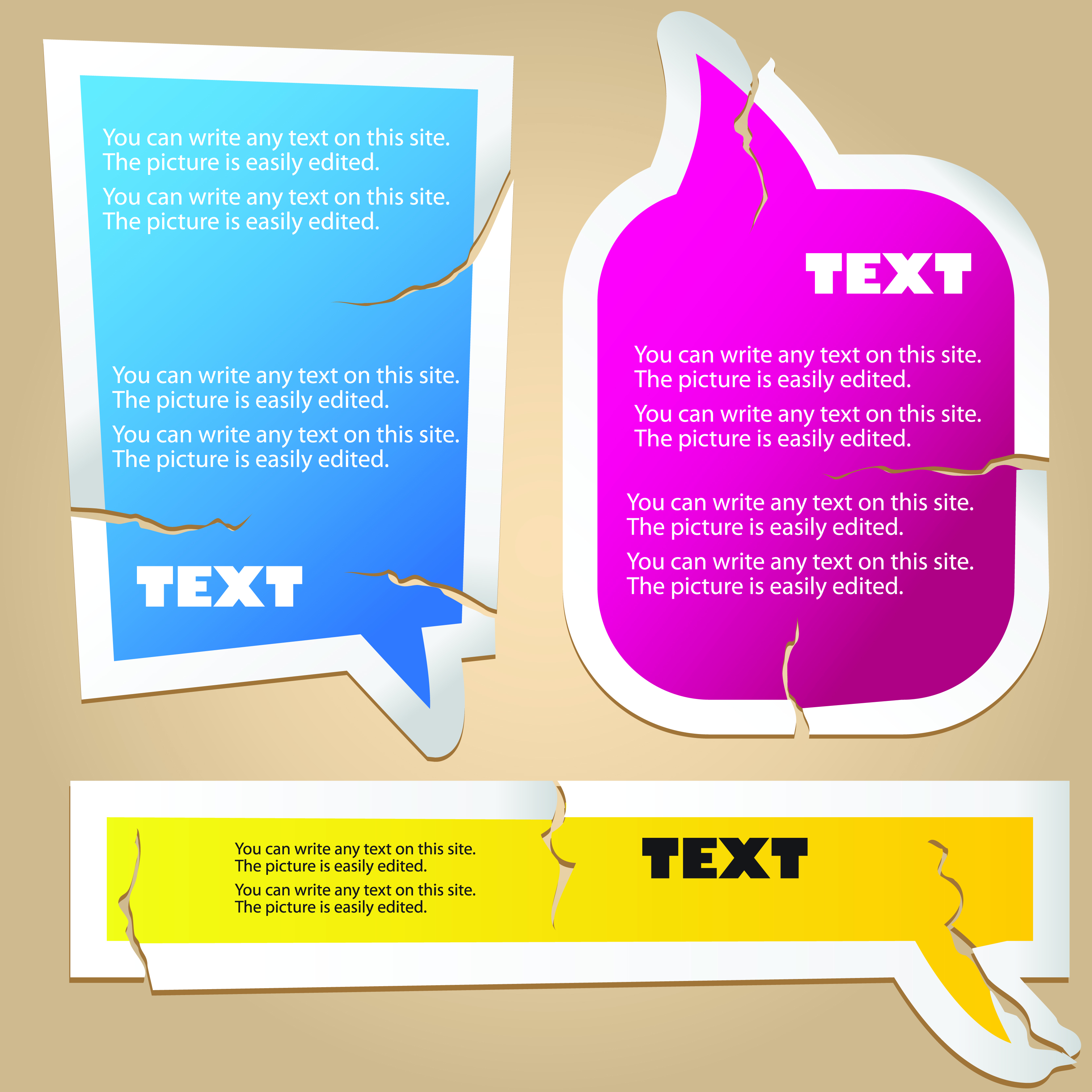 speech bubble labels templates torn paper cut sketch