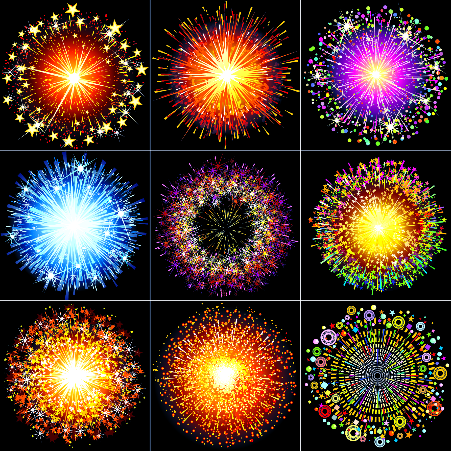 fireworks icons modern sparkling dynamic shapes