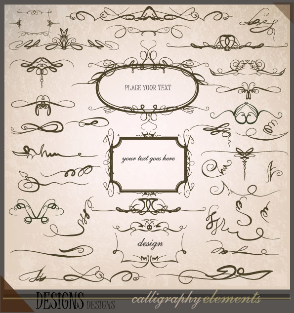 document decorative elements symmetrical curves retro design