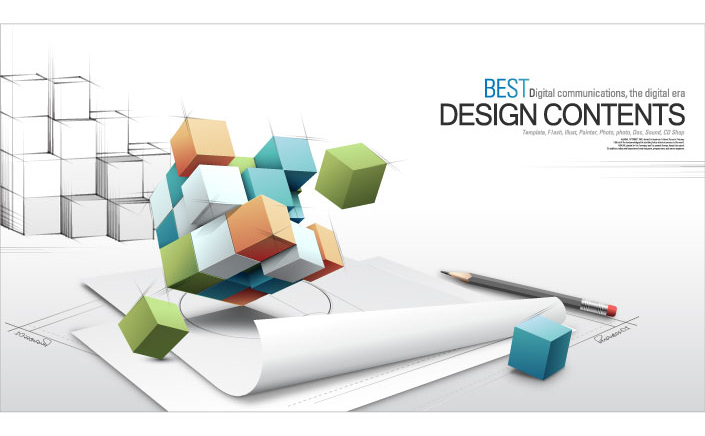 business background template dynamic cubic shapes 3d sketch