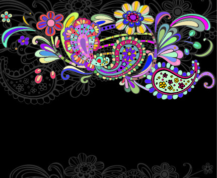 decorative floral pattern template dark colorful classical doodles