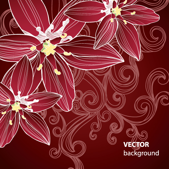 floras background dark red classic handdrawn design