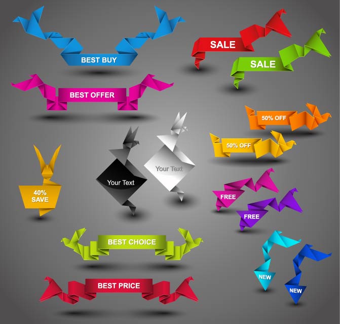 sale tags templates colorful 3d origami shapes