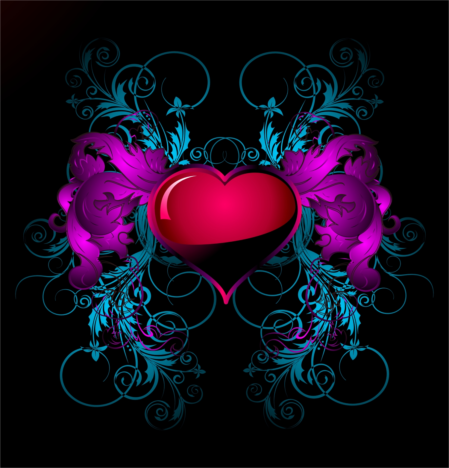 valentine background elegant heart floral curves symmetric design