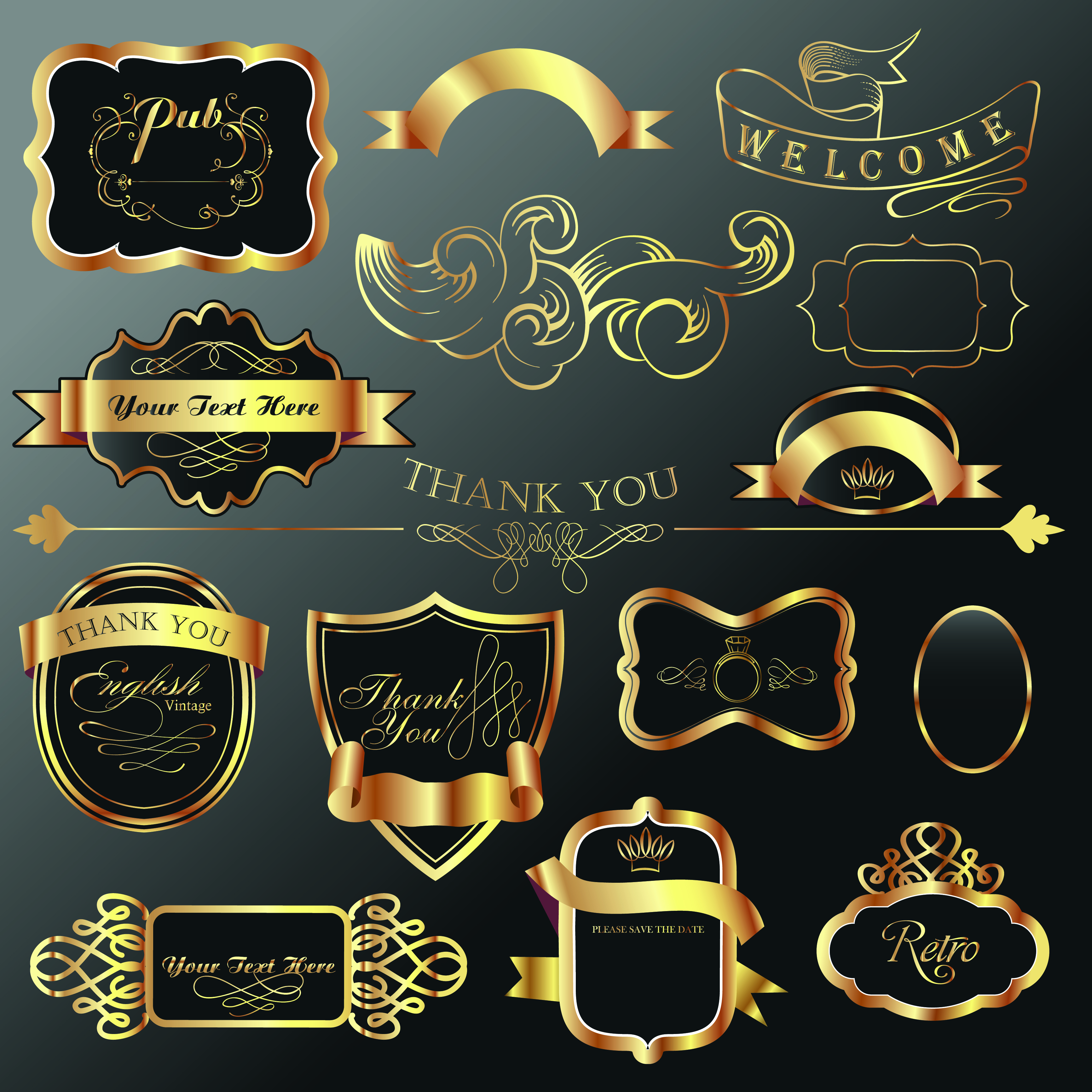 decorative elements templates elegant luxury dark golden shapes